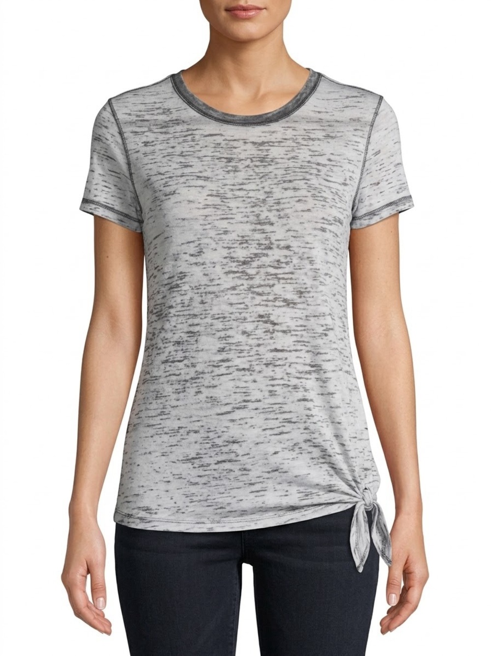 Monrow Vintage Burnout Side Knot Tee Women’s Small Gray White Made in USA